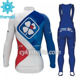 Cykeltrøje Langærmet + Bib Cykelbukser 2017 FDJ N001 Vinter Thermal Fleece
